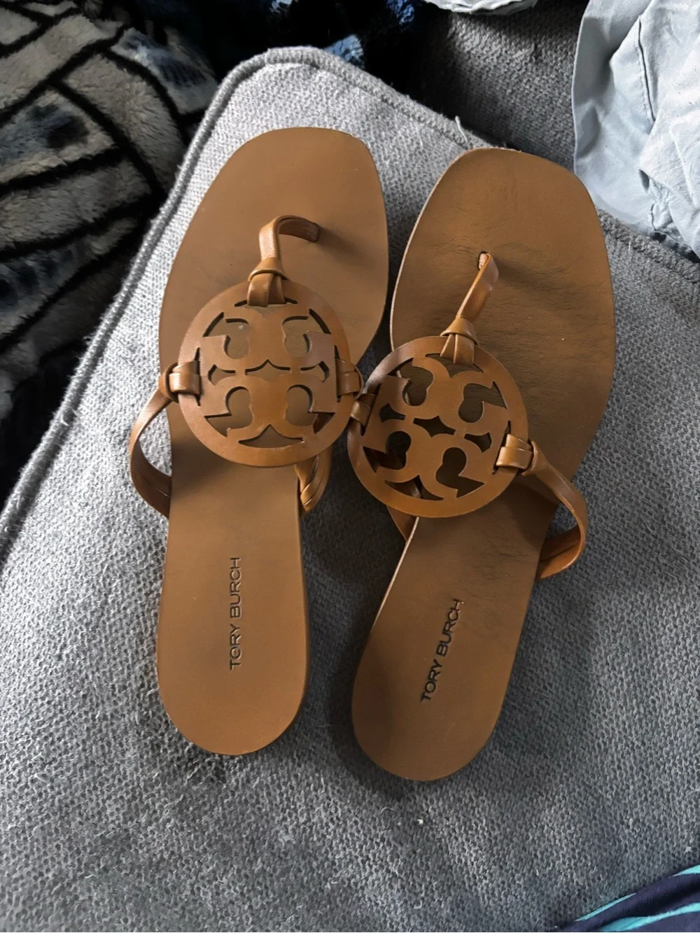 Tory Burch Brown Miller Leather Logo Thong Sandals